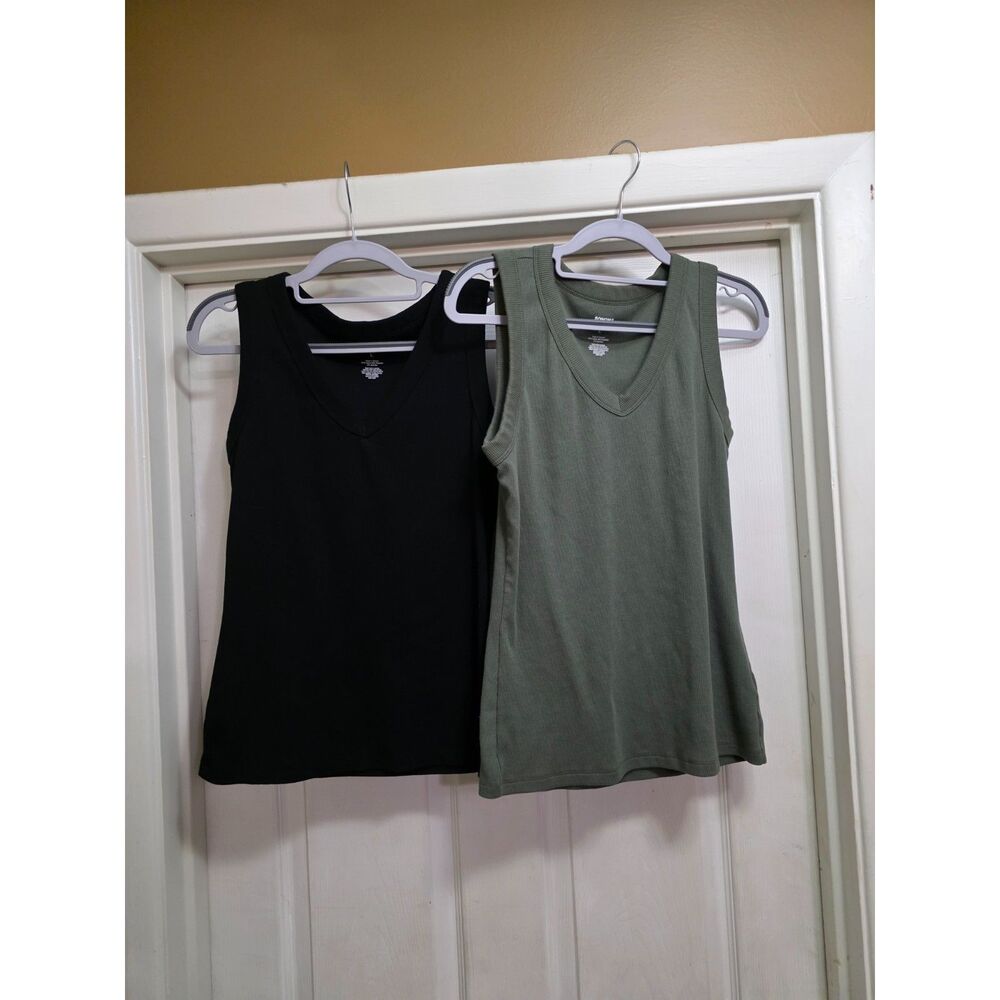 Sonoma Goods for Life Ribbed Tank Top Bundle Women’s Large Black Olive V-Neck